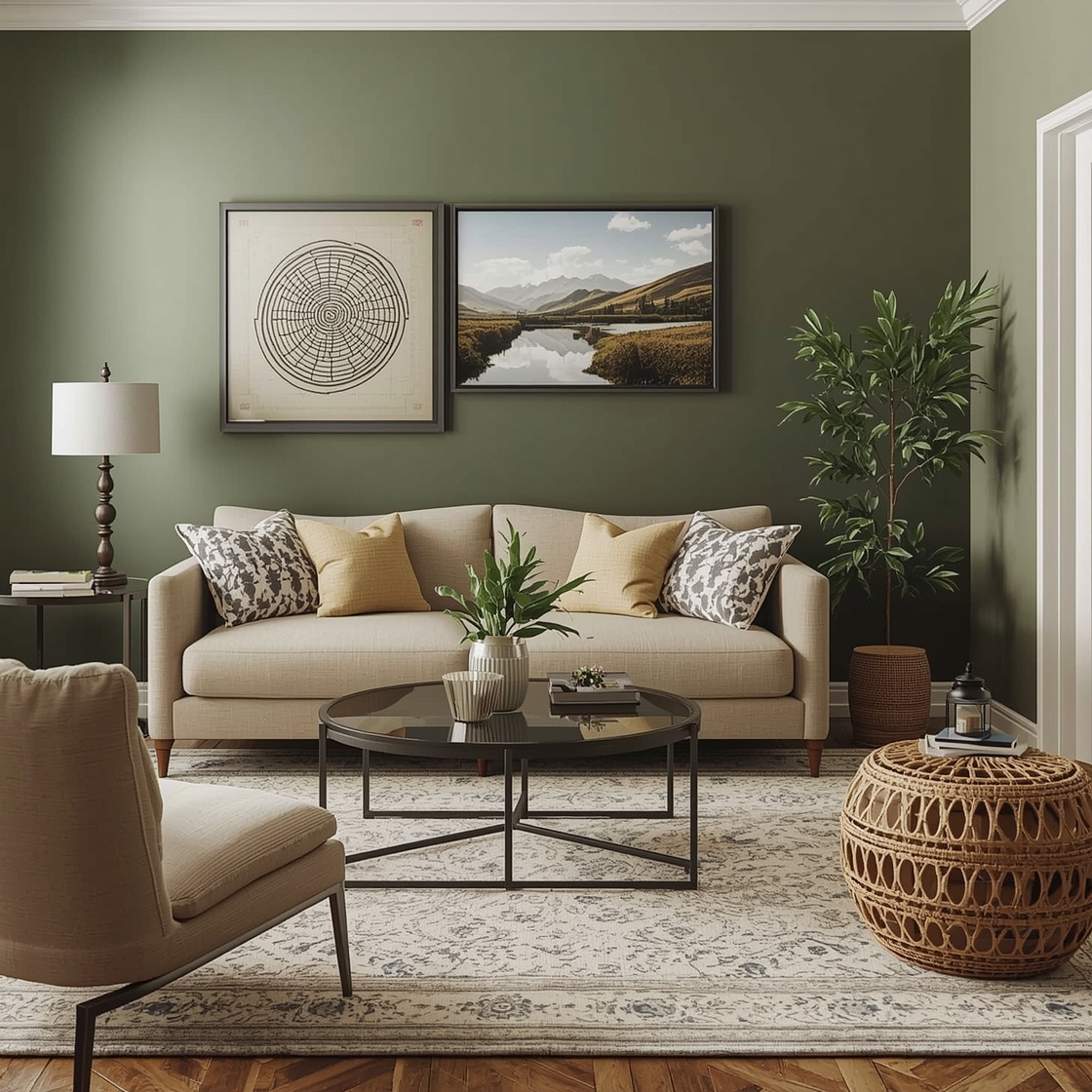 Olive green living room
