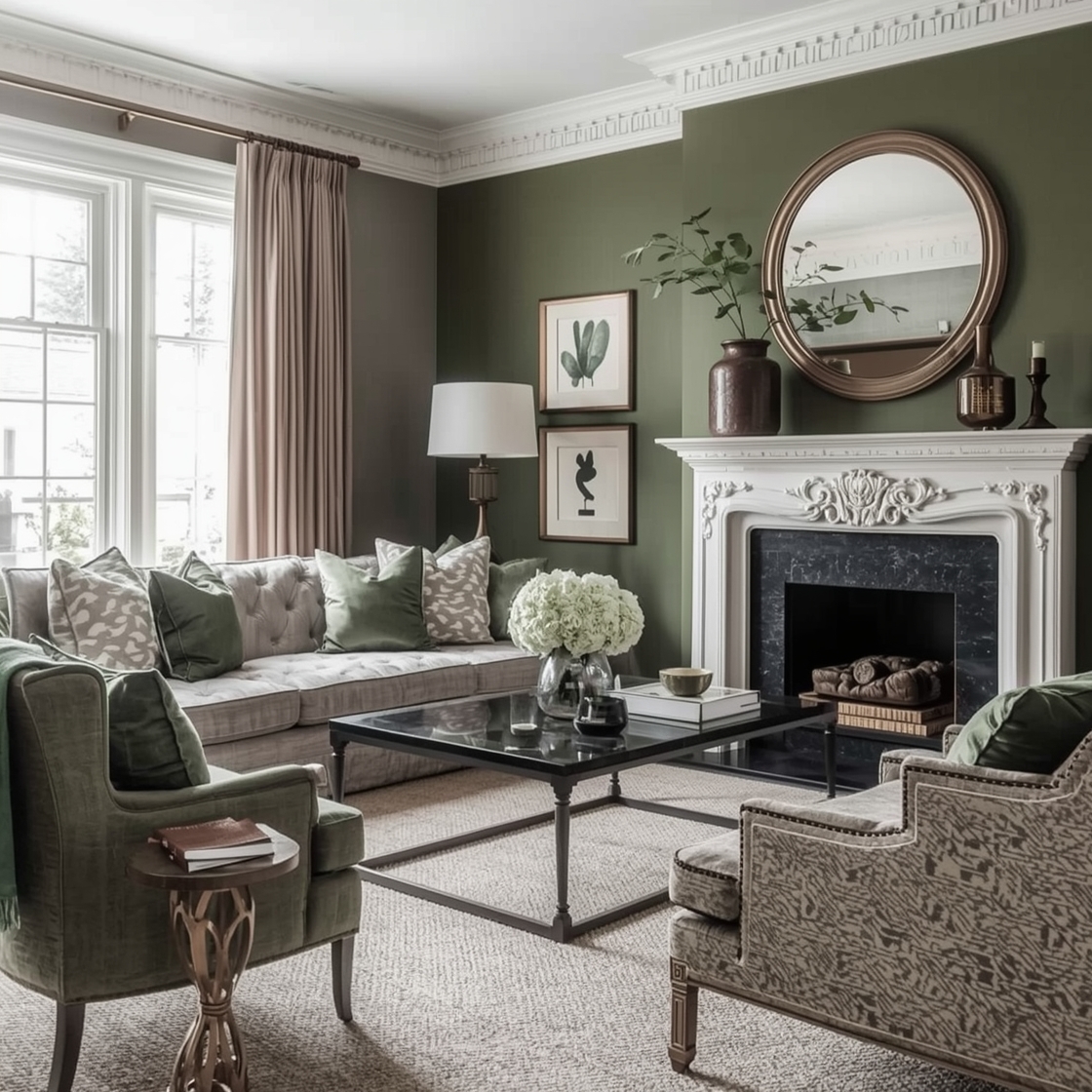 Olive green living room