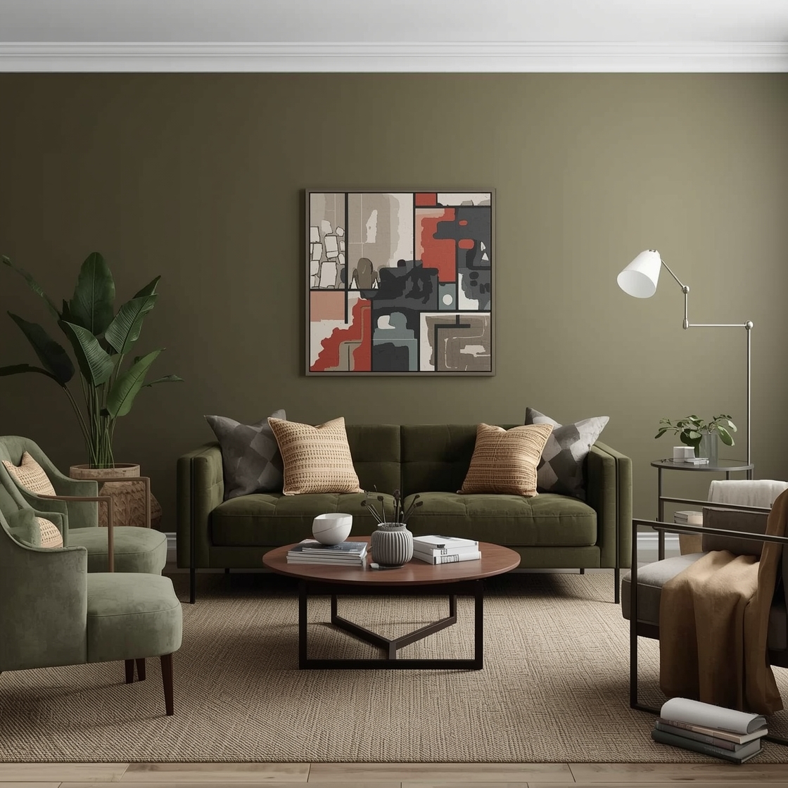 Olive green living room