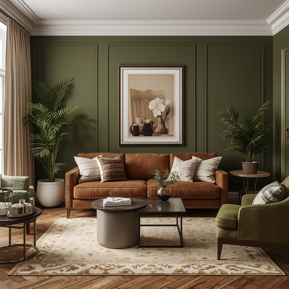 Olive green living room