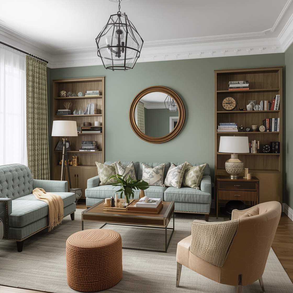 Sage green living room
