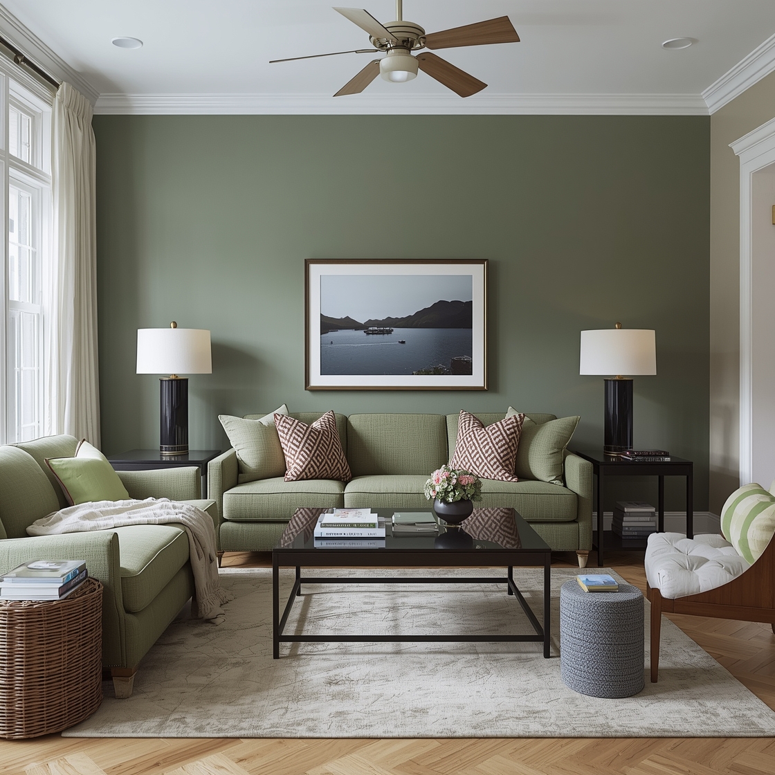 Sage green living room