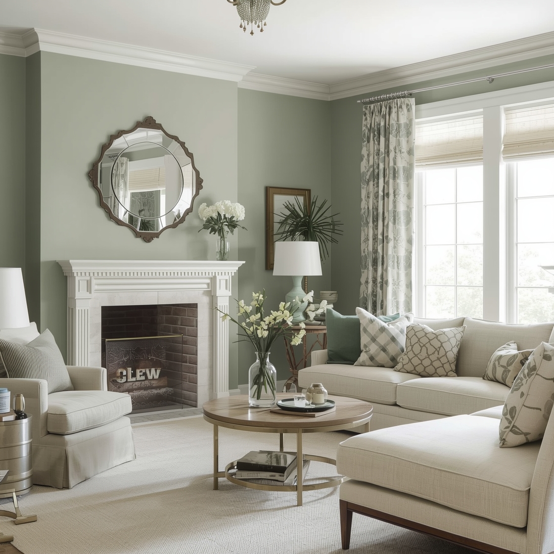 Sage green living room
